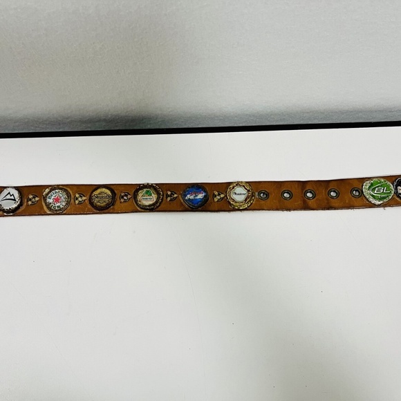 Vintage Y2K Large Bonded Leather Belt Bottle Cap Pop Kidcore Kitsch Punk - Picture 3 of 5